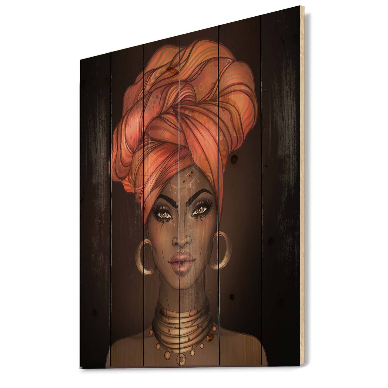 Designart - African American Woman with Turban V - Modern Print on Natural Pine Wood